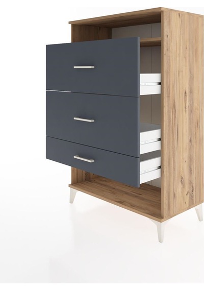 Hyperion Dolap Tek Raflı 3 Çekmeceli 88x44x134 Çam-antrasit Atlas Çam