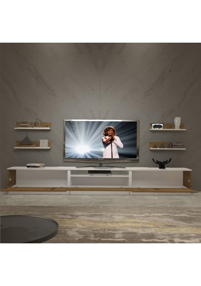 Decoraktiv Trendstyle 270r Mdf Tv Ünitesi Tv Sehpası - Beyaz Pera Beyaz - Meşe