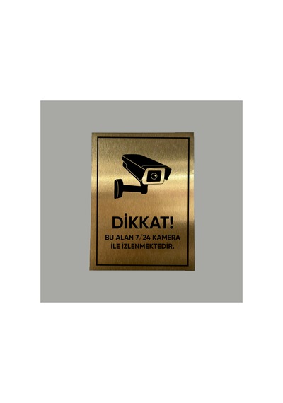 Gold Aluminyum Levha Kamera İle İzlenmektedir Yazılı Arkası Yapışkanlı 14x20 Cm