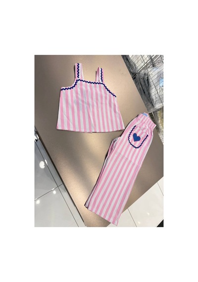 Poala Kids Kalp Nakışlı Keten Takım Pembe