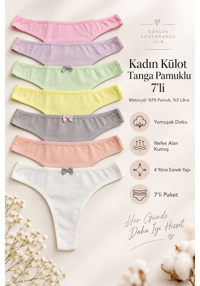 Nicoletta Kadın Külot Tanga String 7 Li Paket Likralı Pamuklu 798100 Çok Renkli