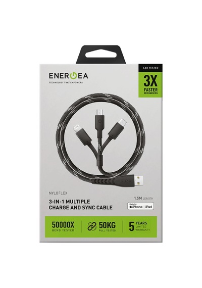 C89 Nyloflex 3in1 1.5m 3a Usb To Type-c / Lightning / Micro Hızlı Şarj Kablo - Siyah