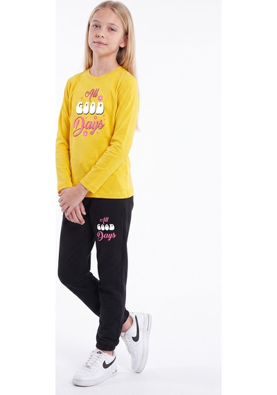 Fyk Kids Kız Çocuk 2'li Baskılı Uzun Kollu Süprem Eşofman Takımı Sarı-mint Yeşili