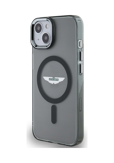Apple Uyumlu iPhone 14 Kılıf Aston Martin Lisanslı Magsafe Iml Baskı Logolu Metal Düğmeli Kapak Siyah