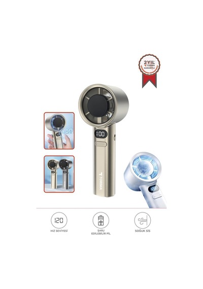 Torima F-21 Altın Dijital Ekranlı 120 Hız Ayarlı Taşınabilir Mini Fan
