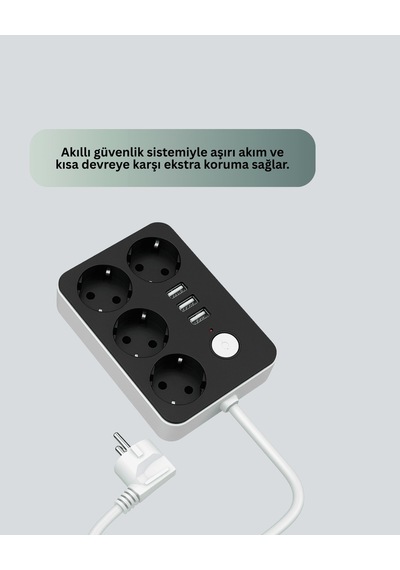 Priz 4.1a Hızlı Şarjlı, Akım Korumalı 4 Prizli 3 Usb Çıkışlı 0