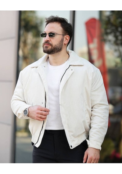 Unisex Kadife Baharlık Vinatage Oversize Ceket Beyaz Kdf