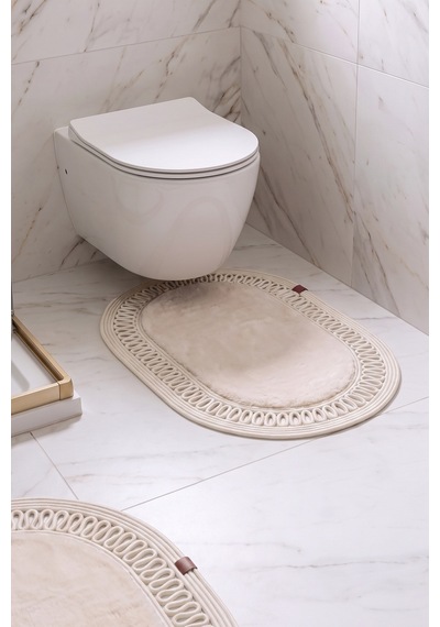 Banyo Paspası Takımı 60x100+40x60 Cm İç Trikot Bej & Krem Bej - Krem
