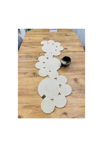 Jüt, Hasır, Dekoratif Masa Örtüsü,papatya Model Runner 30x100 Cm, Sehpa Örtüsü, Bohem Tarzı Krem Krem