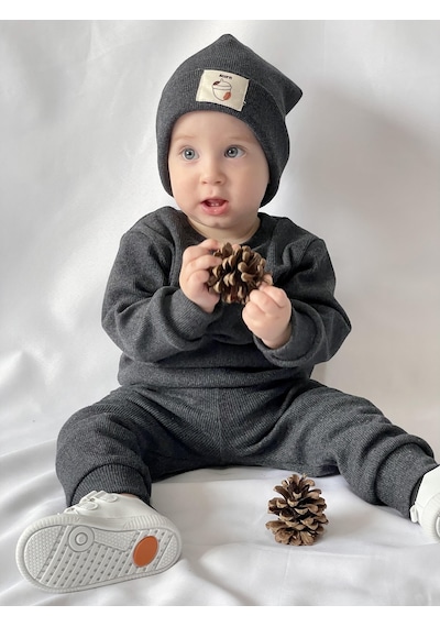 MiaBaby Bereli Üçlü Takım 001 Antrasit