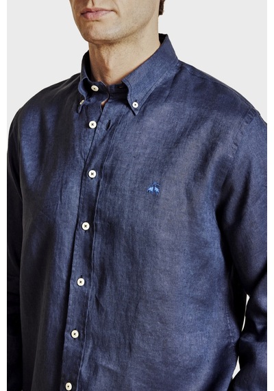 Brooks Brothers % 100 Keten Düğmeli Yaka Regular Fit Uzun Kollu Gömlek Erkek Gömlek Bbss26msh022137 Lacivert