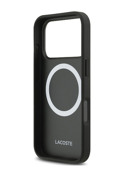 Apple Uyumlu iPhone 17 Pro Kılıf Lacoste Lisanslı M-safeli Pu Pike Desenli Metal Logolu Kartlıklı Kapak Siyah Siyah