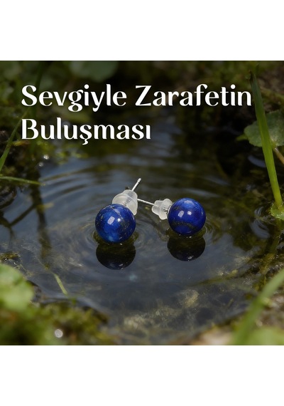 Lapis Lazuli Çelik Küpe 8 Mm Küre Kesim Kararmaz Renkli