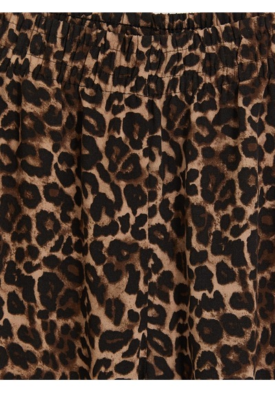 Lcwaıkıkı Classic Kahverengi Leopar Desenli Keten Karışımlı Kadın Pantolon