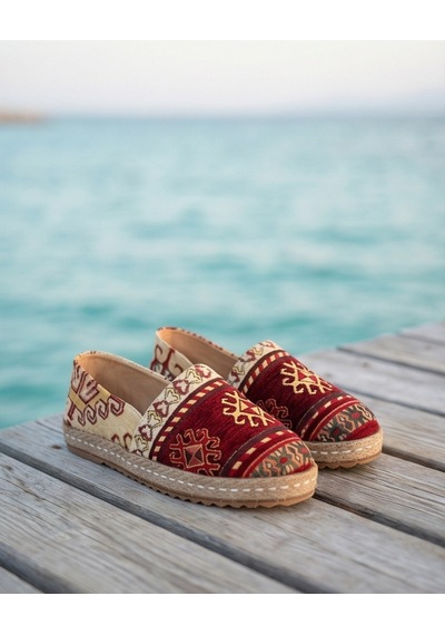 Futsishoes Camellıa Kırmızı Kilim Desenli Hasır Taban Nakış Detaylı Hakiki Deri Kadın Etnik Desen Espadril Ayakkabı Futsishoes Camellıa Kırmızı Kilim Desenli Hasır Taban Nakış Detaylı Hakiki Deri Kadın Etnik Desen Espadril Ayakkabı