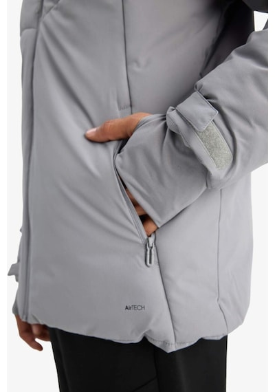 Defacto Defactofit Su İtici Regular Fit Kapüşonlu Fermuarlı Rüzgar Geçirmez Mont E9487ax25wngr91 Gri-gr91