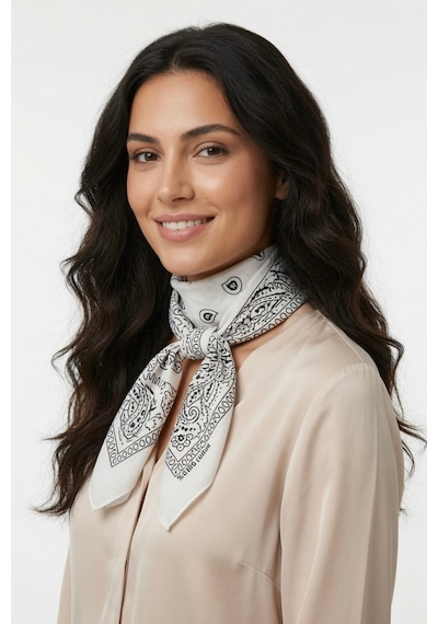 Mollycrush Unisex Beyaz Şal Desenli Fular Günlük Saç Aksesuarı, Boyunluk Ve Outdoor Bandana Beyaz