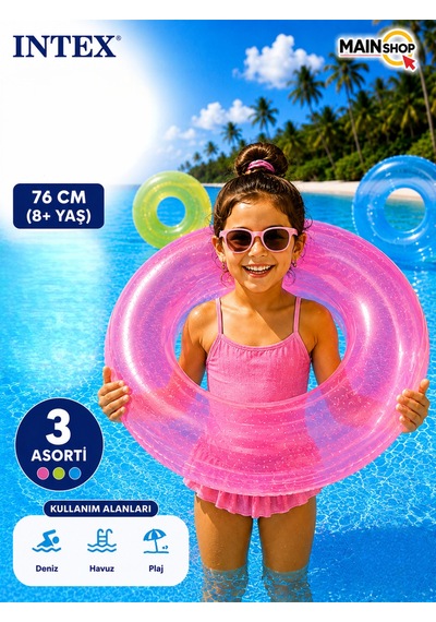 Mainshop Intex Şeffaf Renkli Neon Çocuk - Yetişkin Deniz Simidi 76 Cm 8+ Yaş Havuz Simidi M- 59260