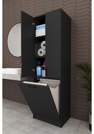Modern Çamaşır Sepetli Çok Amaçlı Banyo Dolabı %100 Mdf Banyo Düzenleyici Dolap Bd06 Antrasit Modern Çamaşır Sepetli Çok Amaçlı Banyo Dolabı %100 Mdf Banyo Düzenleyici Dolap Bd06 Antrasit