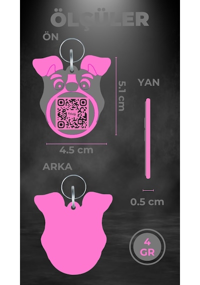 Petjoo 22.Layka Pembe-Gri Qr'lı Köpek Künyesi