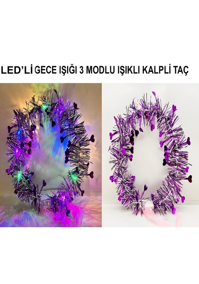 Püsküllü Gece Parıltısı 3 Modlu Led&amp Apos Li Işıklı Taç Mor Renk 5691 "