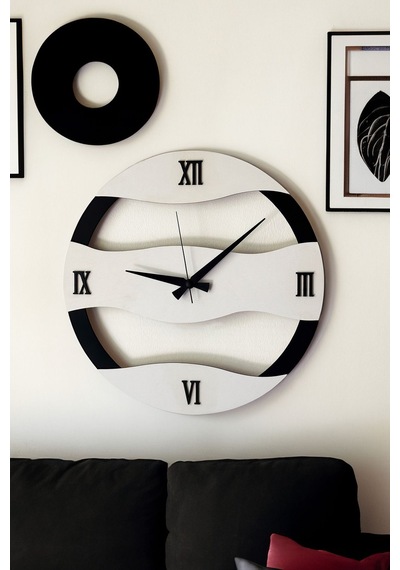 Dekoratif Yeni Modern Rastaban Ahşap Duvar Saati 48cm Siyah - Beyaz