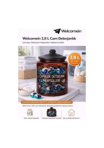 3,8 L Cam Deterjanlık Kavanoz Amber Renk, Kapaklı Laundry Detergent Capsules Saklama Kabı, Çamaşır Deterjan Kapsülü Ve Pod Düzenleyici Çok Renkli 3,8 L Cam Deterjanlık Kavanoz Amber Renk, Kapaklı Laundry Detergent Capsules Saklama Kabı, Çamaşır Deterjan Kapsülü Ve Pod Düzenleyici Çok Renkli