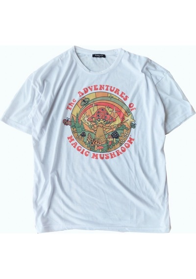 Unisex Beyaz Magic Mushroom Tişört Beyaz