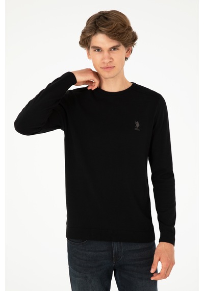 U.S. Polo Assn. Erkek Slim Fit Bisiklet Yaka Siyah Basic Kazak 50288888-VR046