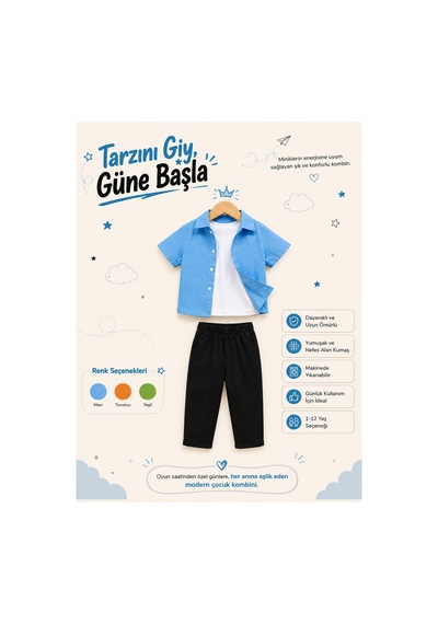 Overmax 3 Lü Gömlek Çocuk Takım Gömlek, Tshirt & Pantolon 3' Lü Kombin 1-10 Yaş Trend Yazlık Takım Mavi - 885663189 Mavi Overmax 3 Lü Gömlek Çocuk Takım Gömlek, Tshirt & Pantolon 3' Lü Kombin 1-10 Yaş Trend Yazlık Takım Mavi - 885663189 Mavi