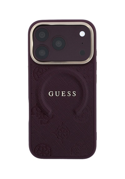 Apple iPhone Uyumlu 18 Pro Max Kılıf Guess Lisanslı M-safeli Baskılı Yazı Logolu C-magnet Pu Peony Kapak Bordo