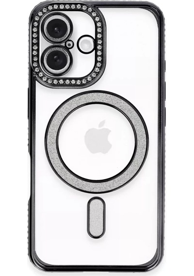 Newface Apple İphone 16 Kılıf Joke Simli Magneticsafe Kılıf - Siyah Şeffaf