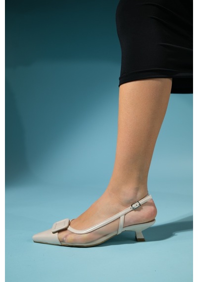 Luvishoes Amora Bej Tokalı Kadın Kısa Topuklu Ayakkabı Bej