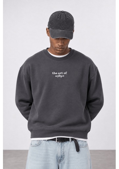 Respire Erkek The Art Of Patch Detaylı Oversize Sweatshirt Füme