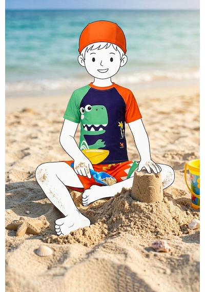 Zuzunga Summer Dino Erkek Çocuk Mayo Takımı Turuncu
