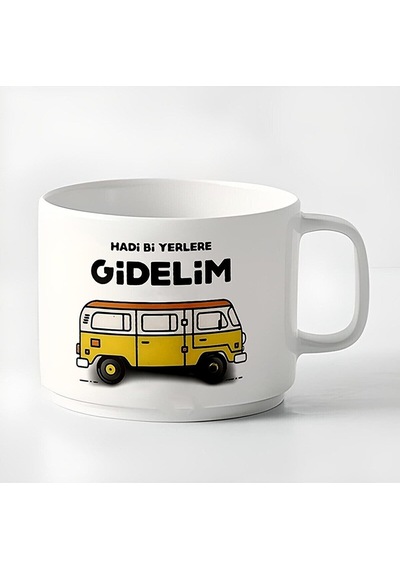 Duble Türk Kahvesi Fincanı & Espresso Hadi Bi Yerlere Gidelim 180 Ml Beyaz