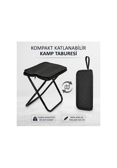 Asyaink Siyah Katlanabilir Kamp Taburesi Ultra Portatif Taşıma Çantalı