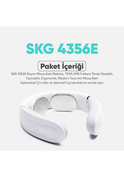 Skg 4356E Özel Isı Terapisi-Termoterapi Tens Ems Frekans Destekli Boyun Masaj Aleti, Taşınabilir Beyaz