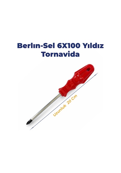 Yıldız Tornavida Ergonomik Kırmızı Plastik Sap 6x100 50 Cr-v Mıklatıslı Uç 20 Cm Uzunluğunda