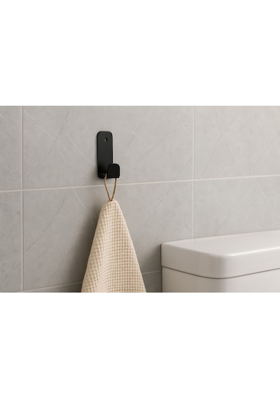 Lunoart Banyo & Mutfak İçin Yapışkanlı Metal Askı 4 Lü - Havlu, Mutfak Bezi, Bornoz, Çanta, Takı Askısı Siyah
