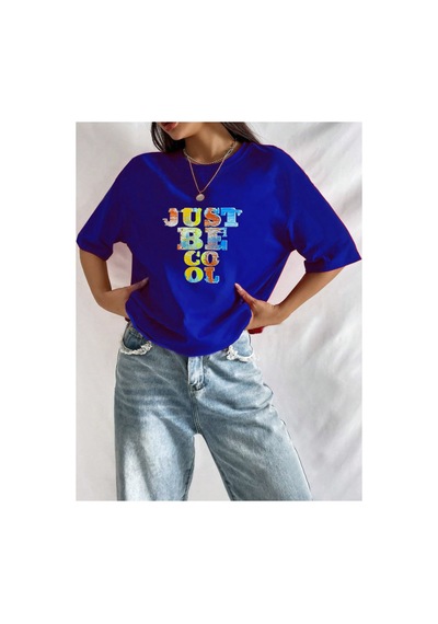 Medinenur Unisex Just Be Cool Baskılı Tshirt Mavi