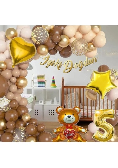 Ayıcıklı Lüks Kahverengi Doğum Günü Süsü Doğum Günü Parti Balon Seti 1