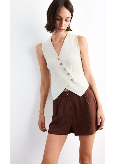 Defacto Slim Fit Dar Kesim V Yaka Keten Yelek G0663ax25smwt34 Beyaz