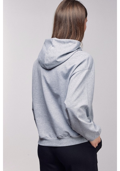 Sââde Kadın Oversize Kapüşonlu Basic Hoodie Sweatshirt Gri