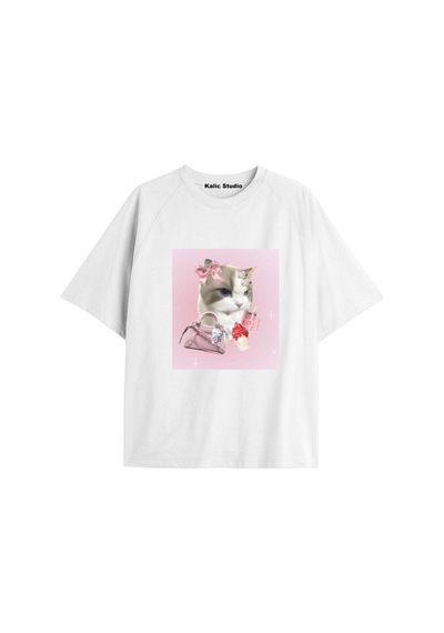 Kalic Studio Y2k Vintage Cats Baskılı Beyaz T-shirt Kod 19 Beyaz-19