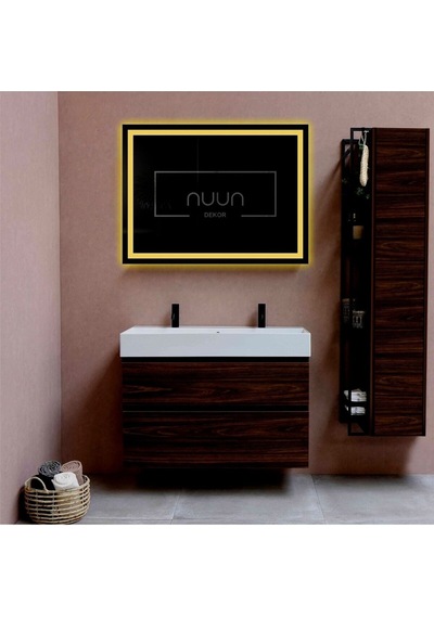 Nuun Dekor 90x70cm Günışığı Ledli Kumlamalı Banyo Aynası - Trafolu Şeffaf