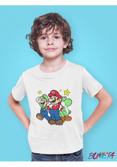 Bumeta Super Mario Game Lugi Yoshi Çocuk Tişört T-shirt Beyaz