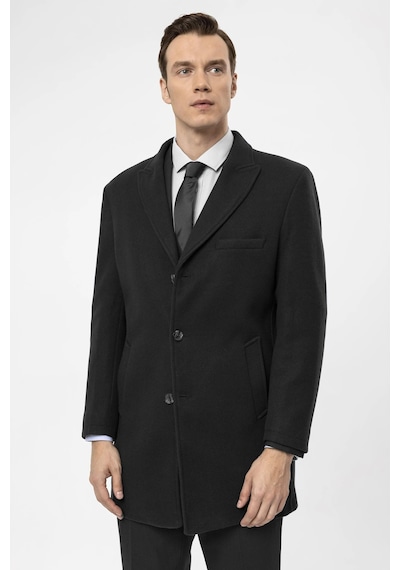 Süvari Slim Fit Yünlü Sivri Yaka Antrasit Erkek Kaban Antrasit