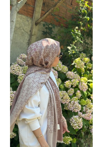 Miorel Scarfs İnce Kumaş G Desen Pamuklu Şal Yün İpek Şal 4 Mevsim Çift Taraflı Gül kurusu