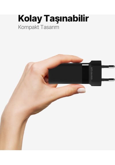 Ttec Smartcharger Trio Gan 65W PD Seyahat Hızlı Şarj Aleti 2 USB-C+USB-A